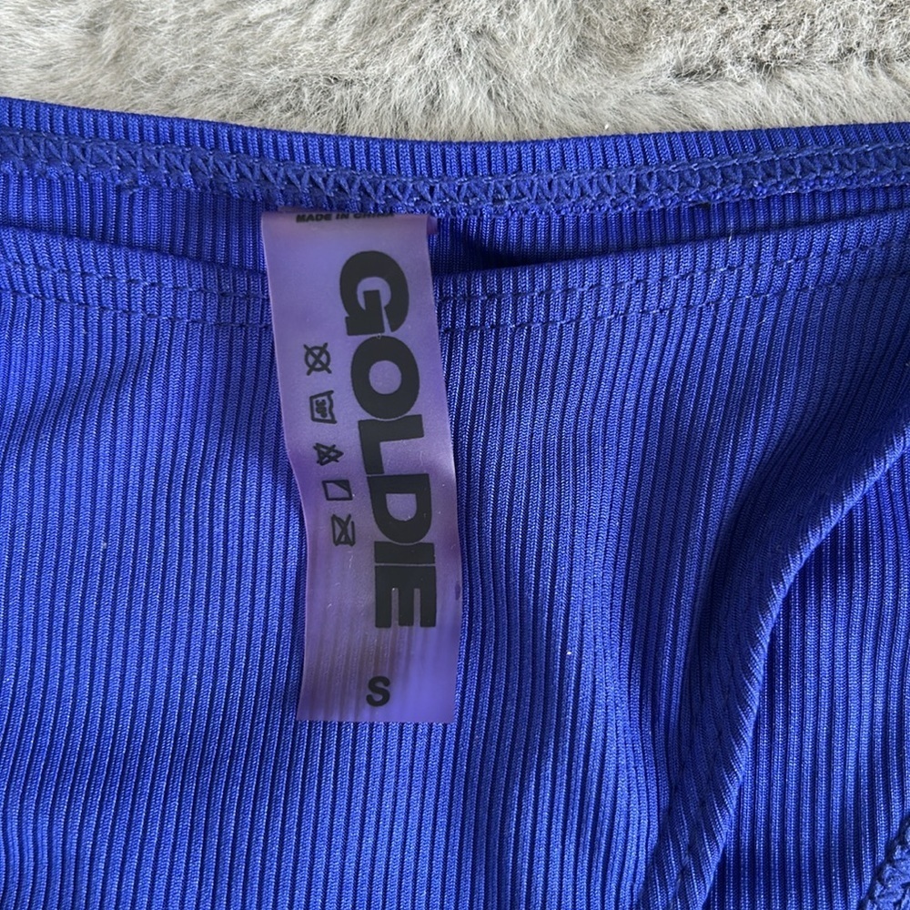 Goldie Ribbed String Blue Bikini Bottom S - Picture 2 of 3